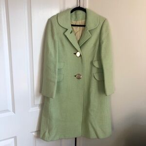 Pastel Green Vintage Dress Coat Gold Buttons Satin Lined